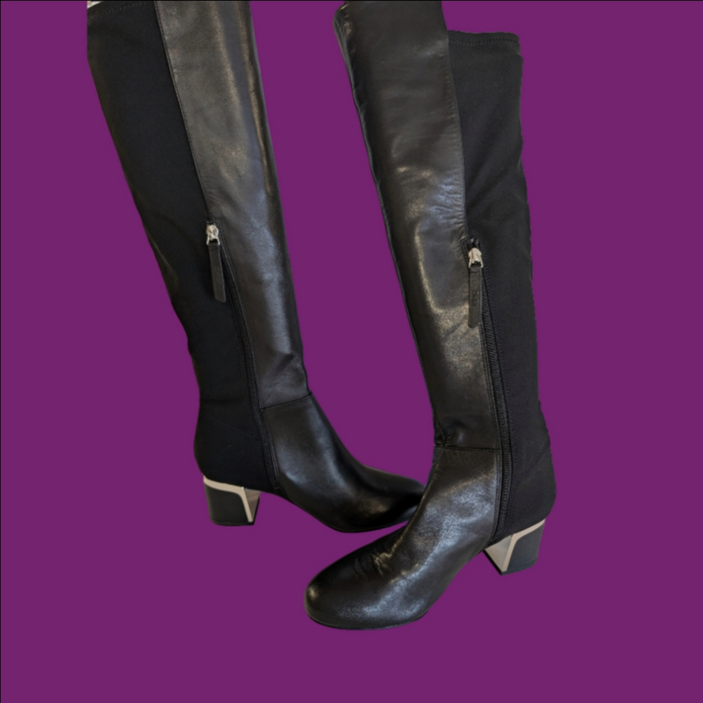 DKNY Black Boots Size 7. Faux Leather Front, Side Zip Vortex Back.